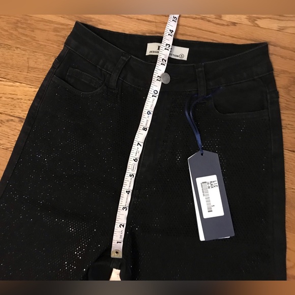 NWT Black rhinestone high waist wide/straight leg jeans size 5 - Picture 10 of 14